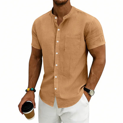 [COMPRE 1 E LEVE 2] Camisa Montese™ Em Linho de Algodão Com Gola Mandarim