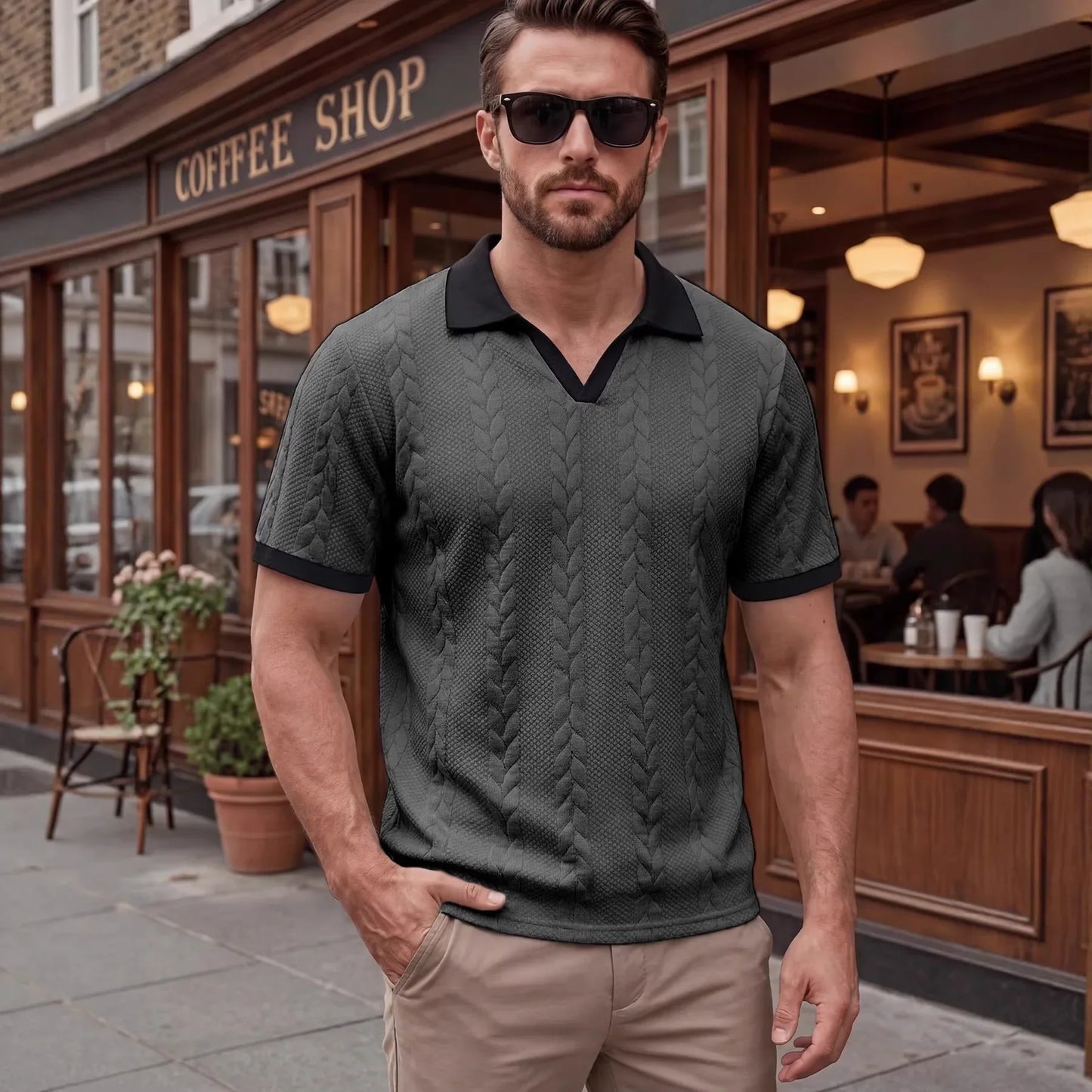 Polo Windsor™ Em Malha Texturizada Com Gola Contrastante