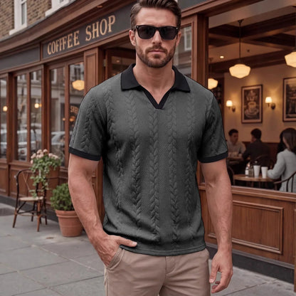 Polo Windsor™ Em Malha Texturizada Com Gola Contrastante
