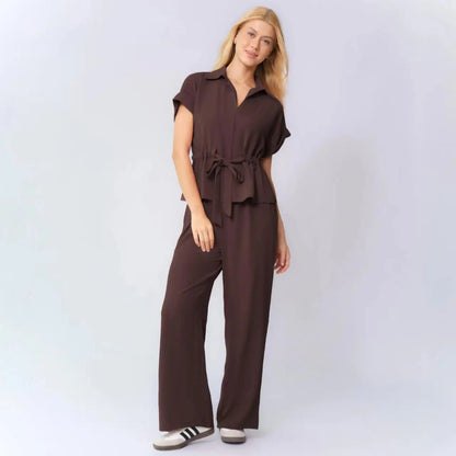 Conjunto Valena™ com Amarração de Laço e Pantalona Fluida / Cintura Marcada com Conforto de Segunda Pele