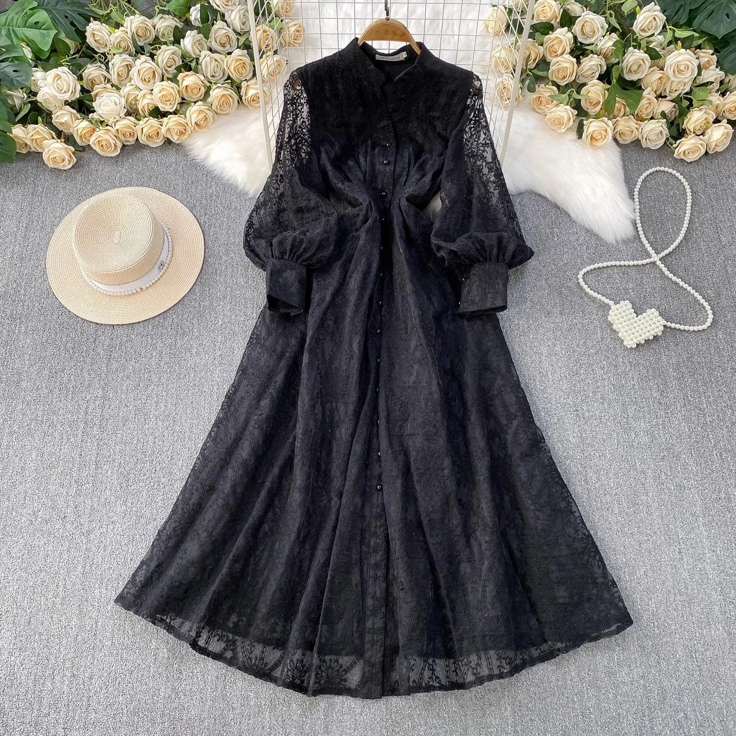 Vestido Imperial™ Rendado com Mangas Bufantes