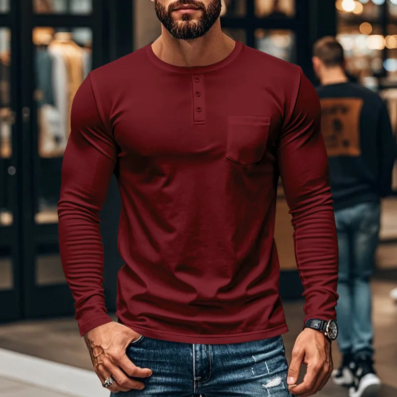 Camisa Manga Longa Northline™ Com Gola Henley e Modelagem Ajustada