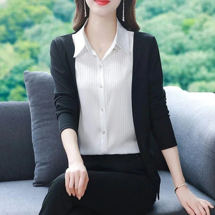 Camisa com Cardigã Sobreposto Modelo 2 em 1 Chic Femme™