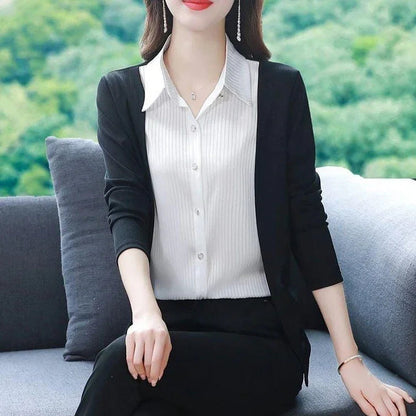 Camisa com Cardigã Sobreposto Modelo 2 em 1 Chic Femme™