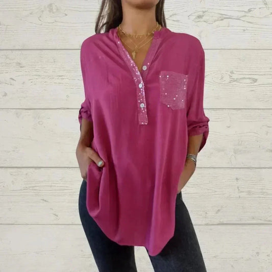 [COMPRE 1 E LEVE 2] Blusinha Salafiori™ com Caimento Solto e Detalhes em Strass Reluzente / Sofisticação e Conforto que Encantam!