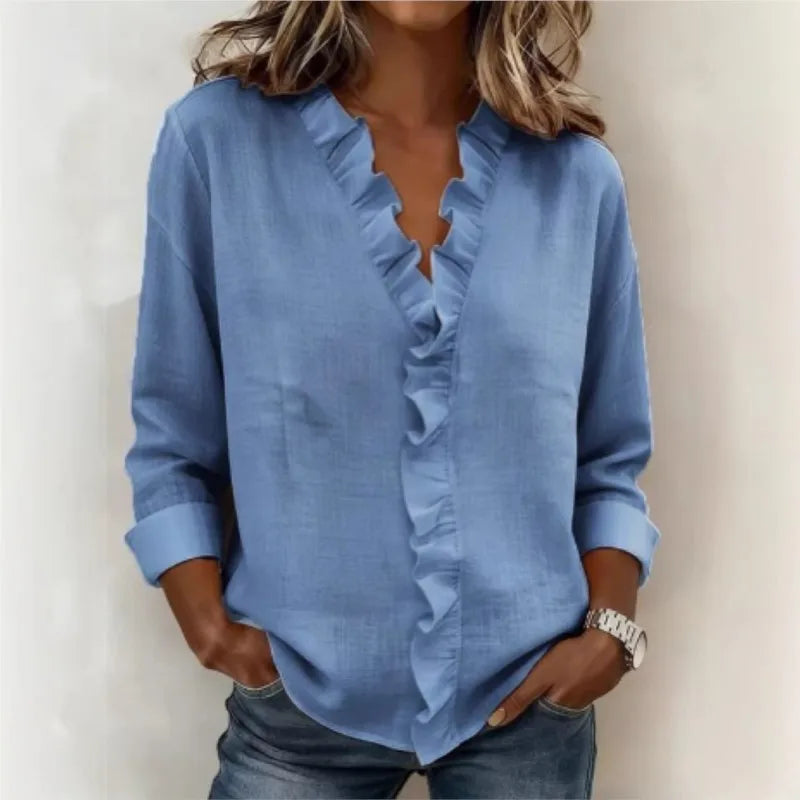Blusa Sorelle™ com Babado Vertical e Visual Atemporal