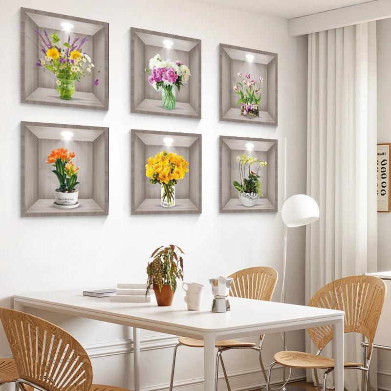 Kit com 6 Quadros Adesivos VivaDécor™ de PVC com Efeito 3D / Transforme suas Paredes em Jardins Vibrantes com um Toque Tridimensional!