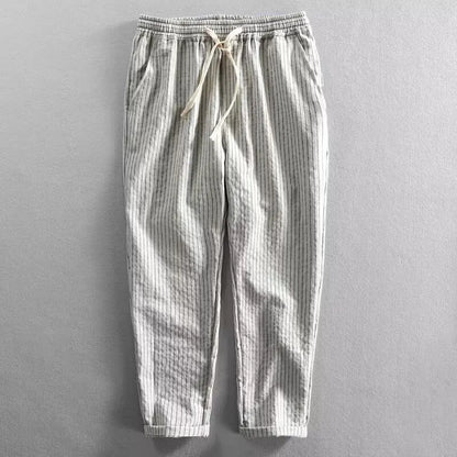 Calça Laurent™ em Linho de Algodão com Listrado Elegante