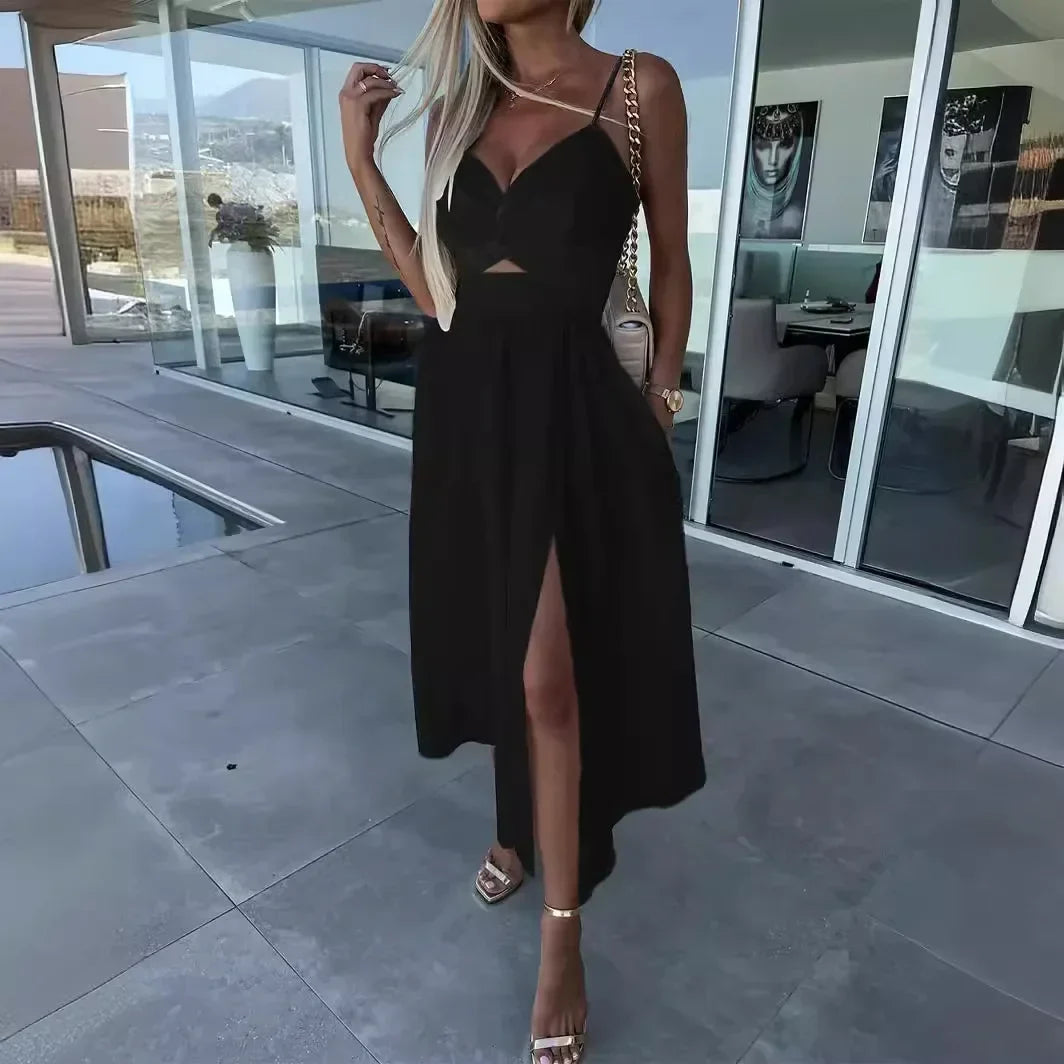 Vestido Fiora™ com Recorte Delicado e Fenda Elegante