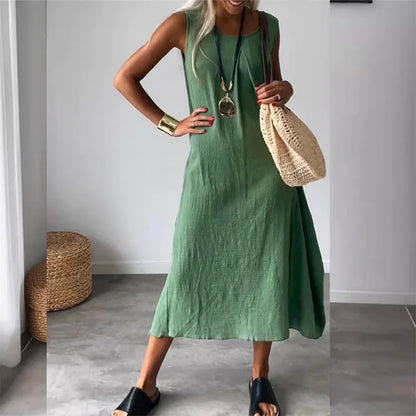 Vestido Malaya™ em Linho de Algodão com Estilo Minimalista / Toque Suave e Caimento Fluido para Máximo Conforto!