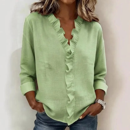 Blusa Sorelle™ com Babado Vertical e Visual Atemporal