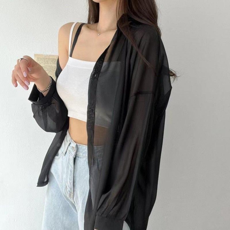 (Promoção Compre 1, Leve 2) Camisa Chiqué™ Estilo Sobretudo em Chiffon / Proteja-se do Sol com Muita Elegância e Estilo!!
