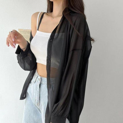 (Promoção Compre 1, Leve 2) Camisa Chiqué™ Estilo Sobretudo em Chiffon / Proteja-se do Sol com Muita Elegância e Estilo!!