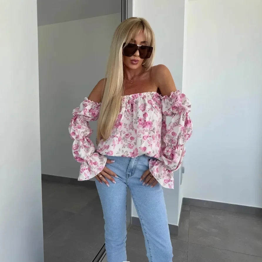 Blusa Florenze™  Ombro a Ombro com Design Floral Elegante