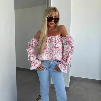 Blusa Florenze™  Ombro a Ombro com Design Floral Elegante
