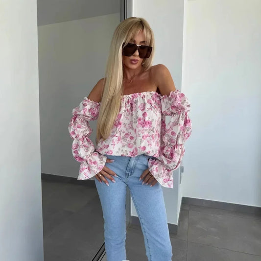 Blusa Florenze™  Ombro a Ombro com Design Floral Elegante