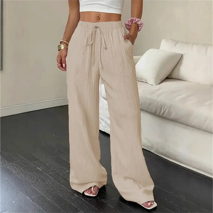 Calça Pantalona Marelle™ em Linho de Algodão com Cordão Ajustável