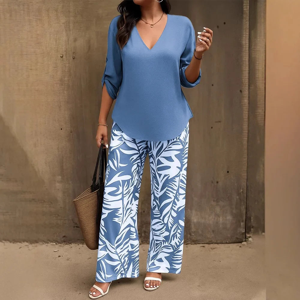 Conjunto Bellariva™ com Calça Estampada e Blusa Leve