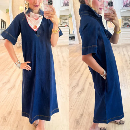 Vestido Jeans Nyra™ com Design Clean e Caimento Leve