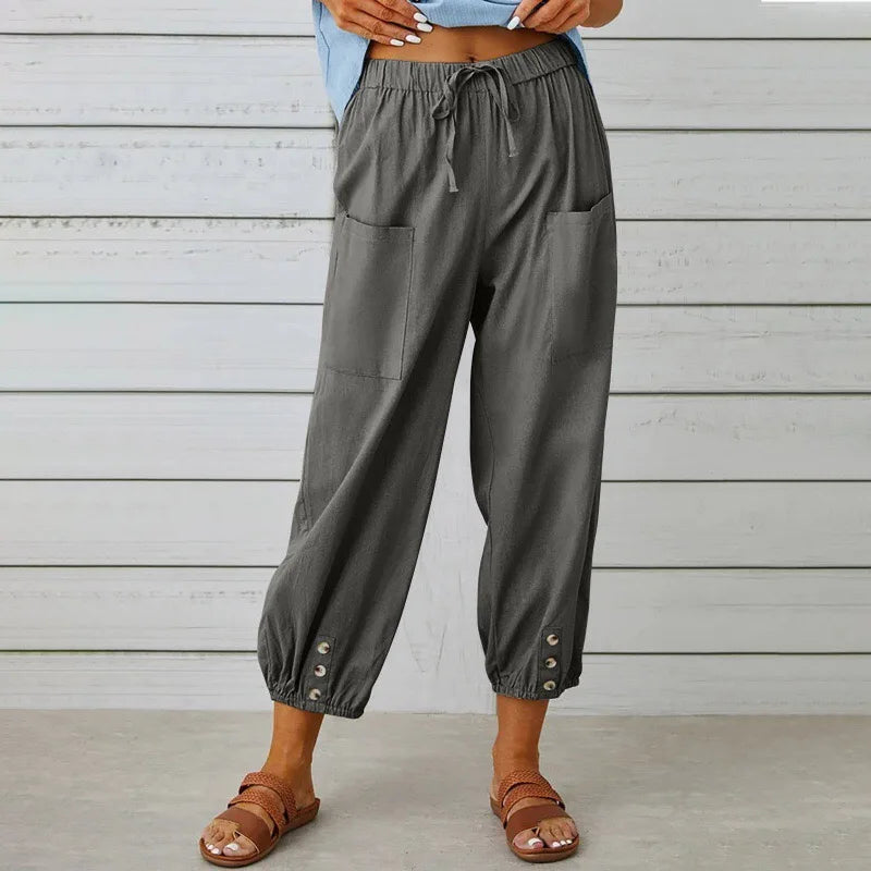 [COMPRE 1 E LEVE 2] Calça Kobe™ em Linho de Algodão com Bolsos Frontais e Cordão Ajustável