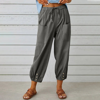 [COMPRE 1 E LEVE 2] Calça Kobe™ em Linho de Algodão com Bolsos Frontais e Cordão Ajustável