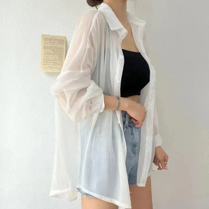(Promoção Compre 1, Leve 2) Camisa Chiqué™ Estilo Sobretudo em Chiffon / Proteja-se do Sol com Muita Elegância e Estilo!!