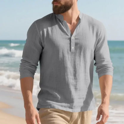 Camisa Orvian™ em Linho Premium com Gola Henley minimalista