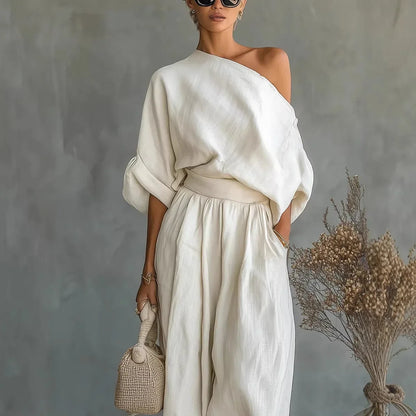 Conjunto Linnea™ com Blusa de Um Ombro Só e Calça Cintura Alta com Punho na Barra