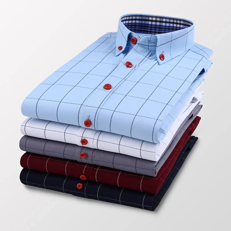 Camisa Alaric™ com Acabamentos Xadrez e Alfaiataria Casual / Um Clássico Masculino com Presença Refinada