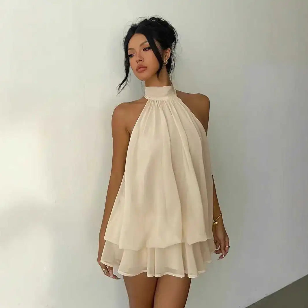 Vestido Serenya™ com Amarração Halter e Leveza Natural