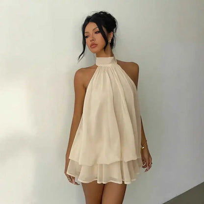 Vestido Serenya™ com Amarração Halter e Leveza Natural