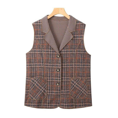 Colete Francesca™ com Lapela Elegante e Estampa Xadrez Clássica / O Charme Europeu em Uma Peça Atemporal e Sofisticada