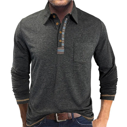 Camisa Manga Longa Bellford™ com Gola Polo em Contraste e Caimento Ajustado