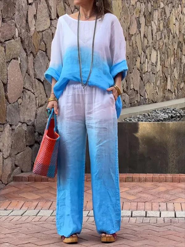 Conjunto Lunielle™ em Linho de Algodão com Cores em Degradê / Leveza e Estilo Casual Chique para Todas as Ocasiões!