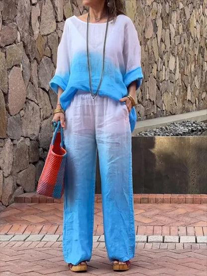 Conjunto Lunielle™ em Linho de Algodão com Cores em Degradê / Leveza e Estilo Casual Chique para Todas as Ocasiões!
