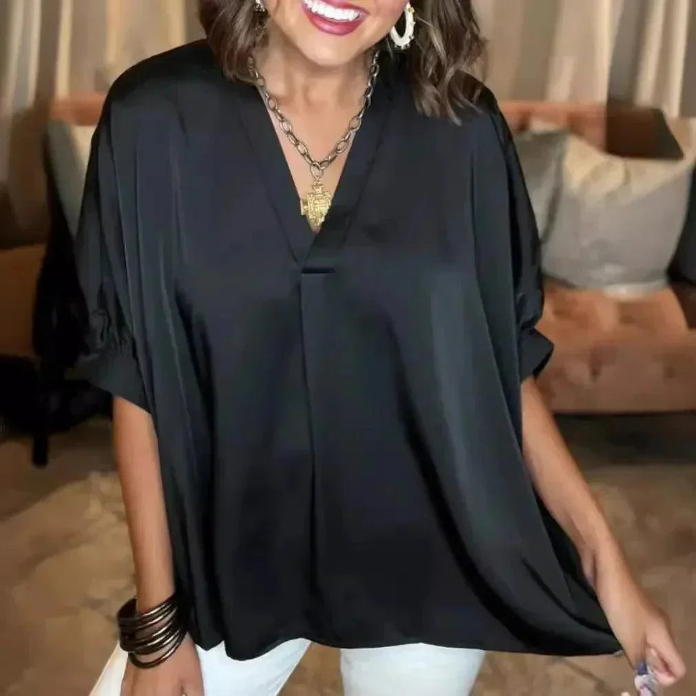 [Compre 1 e Leve 2] Blusa Santinni™ em Cetim com Gola V e Caimento Soltinho / Sofisticação e Conforto Para Brilhar em Qualquer Ocasião!
