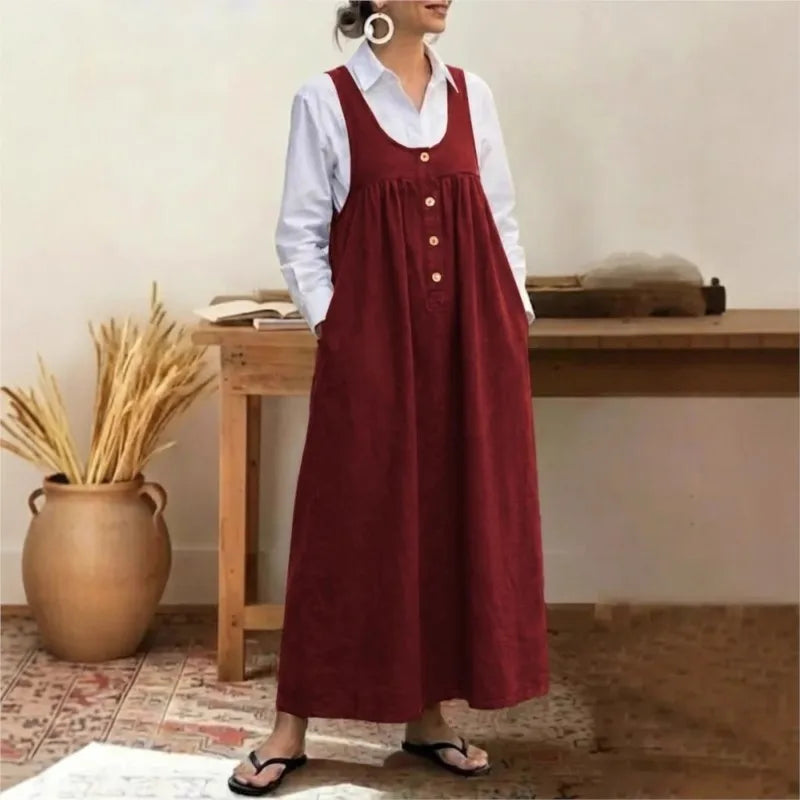 Vestido Meadow™ Estilo Jardineira Com Botões Frontais Minimalistas