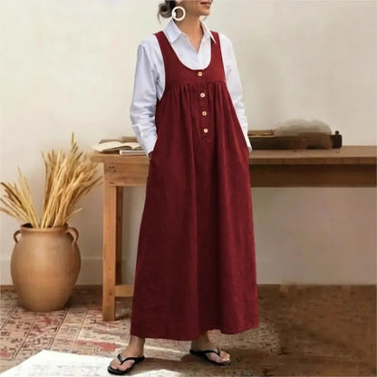 Vestido Meadow™ Estilo Jardineira Com Botões Frontais Minimalistas