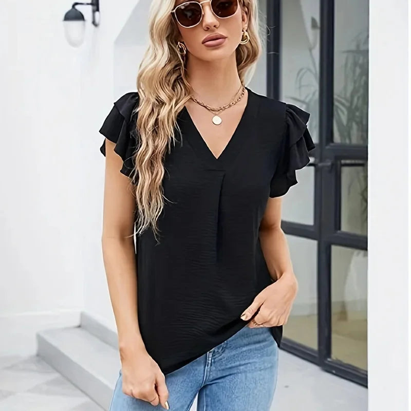 Blusinha Poliana™ com Manga em Camadas e Dobra Frontal