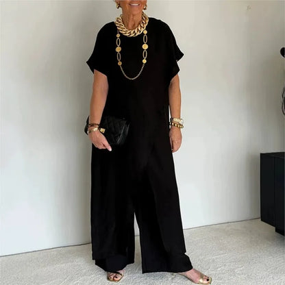 Conjunto Aurenya™ Com Túnica Assimétrica e Pantalona Fluida