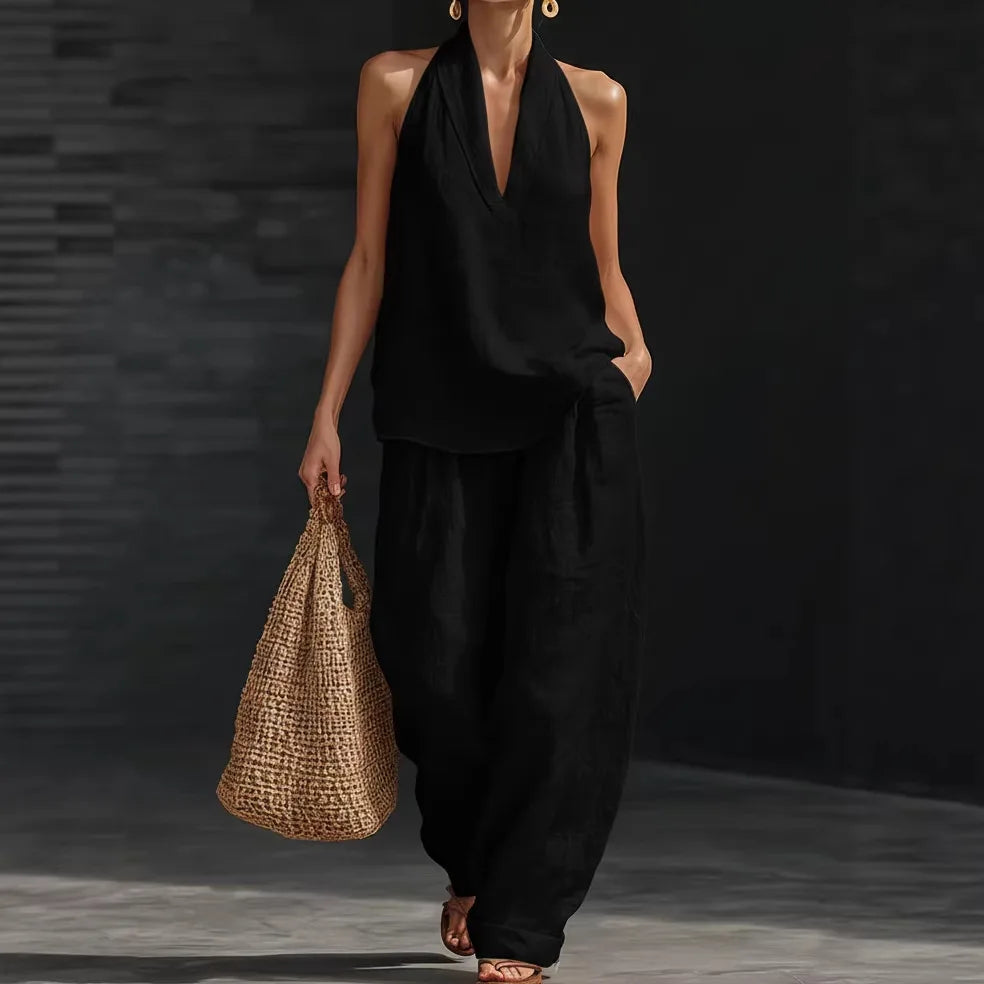 Conjunto Aurélia™ em Linho de Algodão com Estilo Minimalista e Caimento Fluido