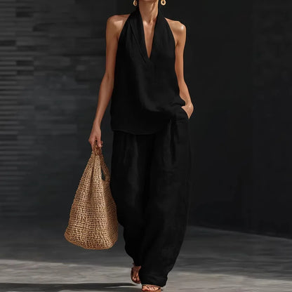 Conjunto Aurélia™ em Linho de Algodão com Estilo Minimalista e Caimento Fluido