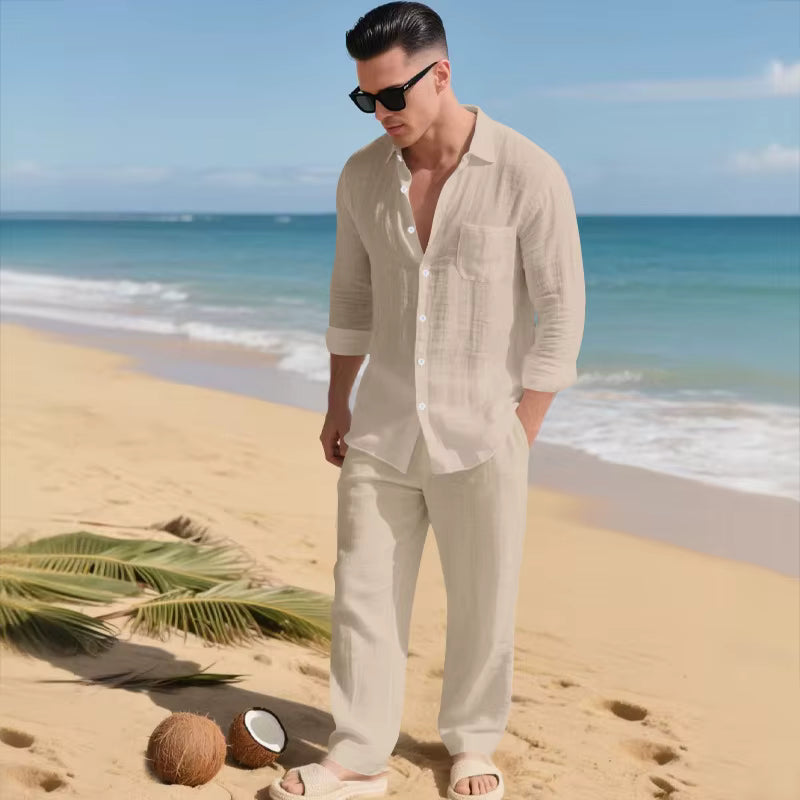 Conjunto Trancoso™ em Linho de Algodão com Design Sofisticado