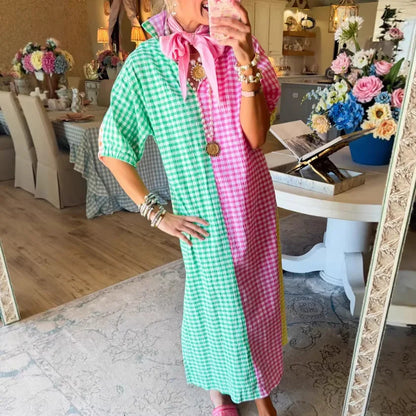 Vestido Colorie™ com Gola Camisa e Xadrez em Blocos