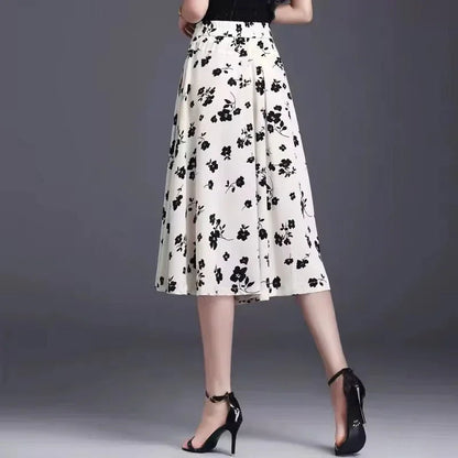 [COMPRE 1 E LEVE 2] Calça-Saia Olivia™ Midi Floral com Cintura Alta / Toque de Feminilidade e Frescor que Valoriza Você em Qualquer Ocasião!