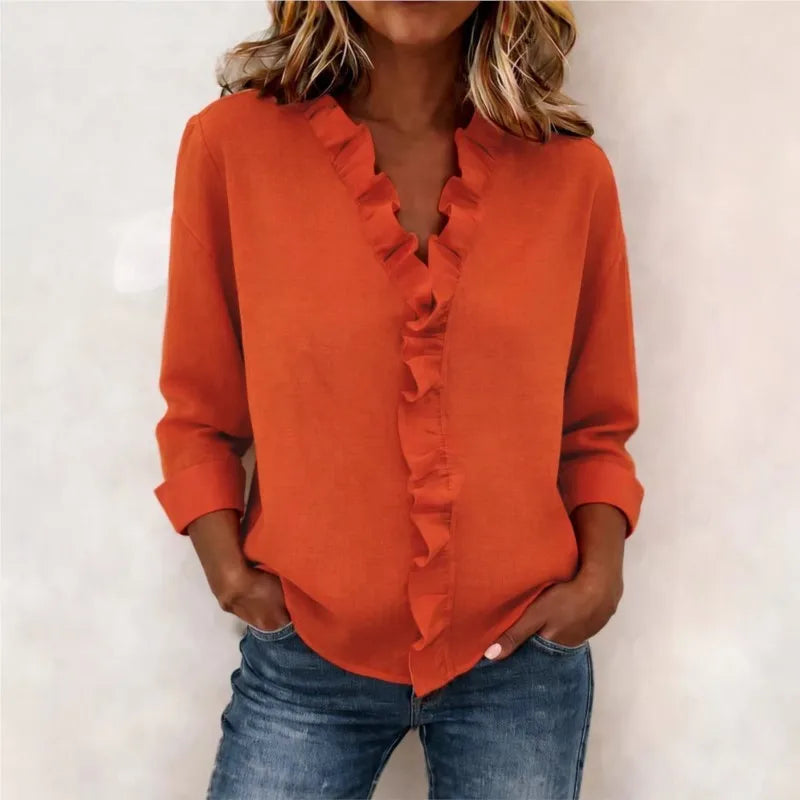 Blusa Sorelle™ com Babado Vertical e Visual Atemporal