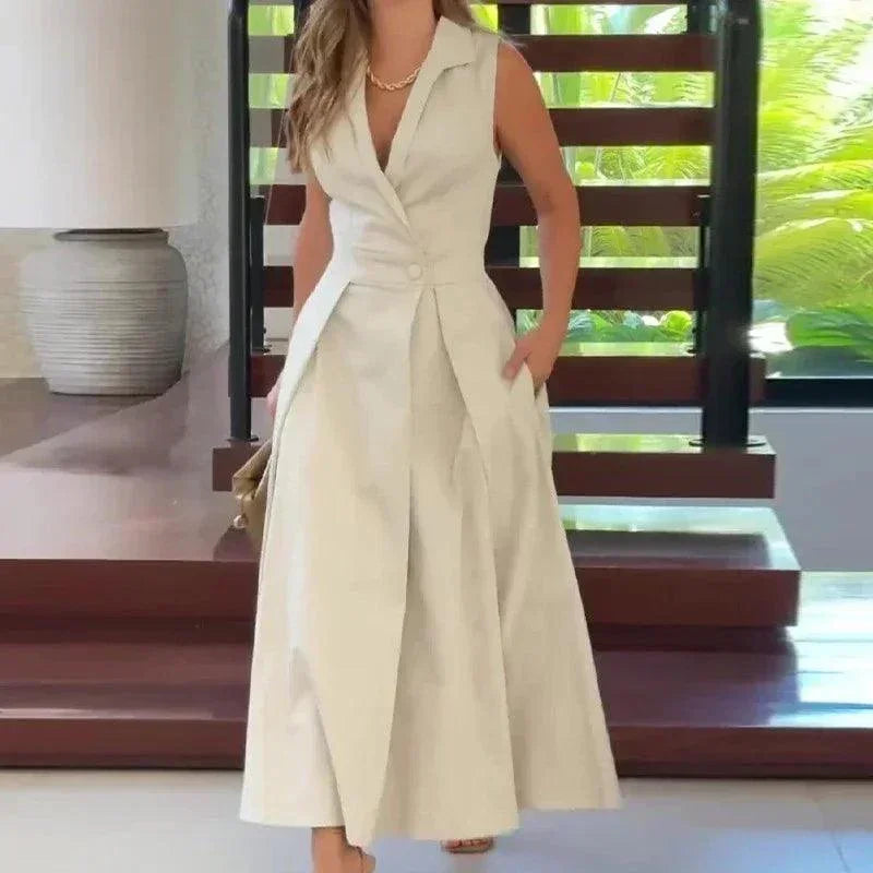 Vestido Bella Polo™ em Linho de Algodão com Gola Elegante / Sofisticação e Conforto para Dias de Verão!
