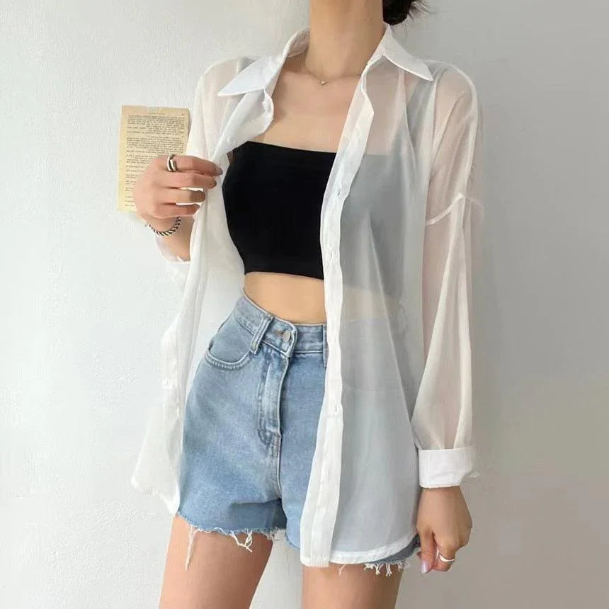 (Promoção Compre 1, Leve 2) Camisa Chiqué™ Estilo Sobretudo em Chiffon / Proteja-se do Sol com Muita Elegância e Estilo!!