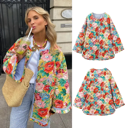 Casaco Amsterdam™ com estampado floral premium e textura acolchoada / A peça indispensável para um estilo descontraído!