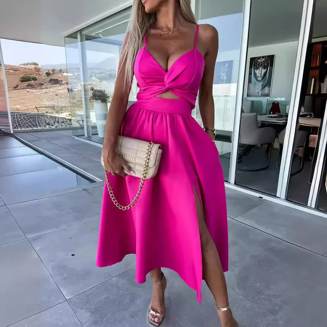 Vestido Fiora™ com Recorte Delicado e Fenda Elegante